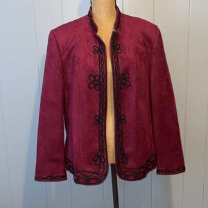 Dress Barn Burgendy with Black Embroiderey Jacket/Blazer